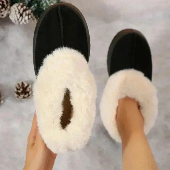 Black Casual Women's Suede Shearling Ankle Moccasins - Picture 7 of 9